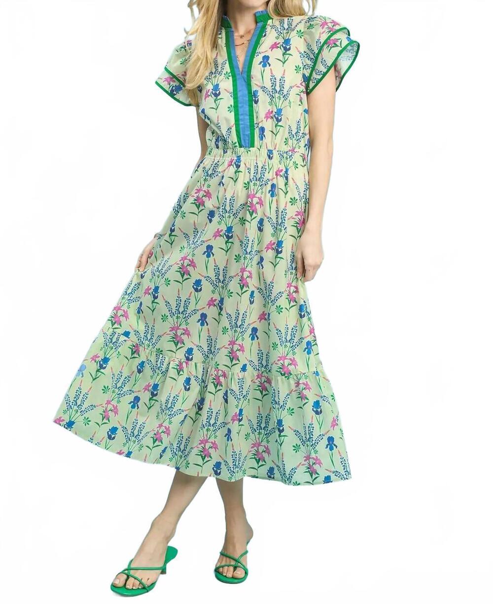 NEW UMGEE girls spring midi dress in green multi